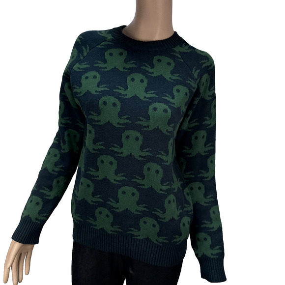 Modcloth Sweaters - ModCloth Womens Octopus Pullover Sweater Size M Deep Green Cotton All Over Print